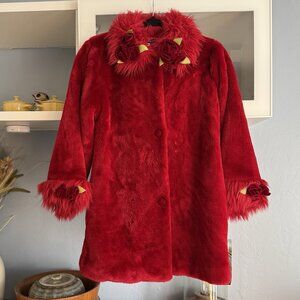 Vintage Rosetta Millington Red Faux Fur Coat Y2K Girls Size 10